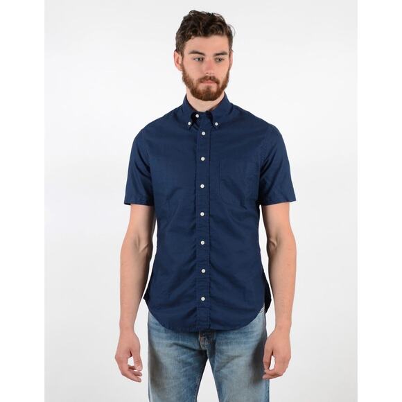 Gitman Bros Vintage Oxford Shirt Short Sleeve Navy Rayon Men's Small Made In USA - Picture 1 of 5